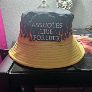 Graphic Flame Bucket Hat - "Assholes Live Forever"